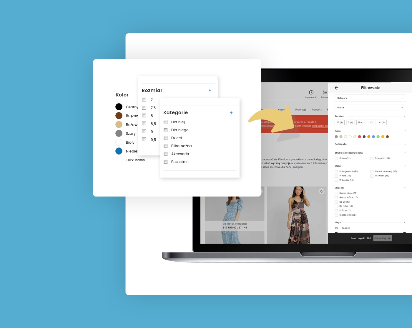 Rozbudowana organizacja produktów Pres Shop